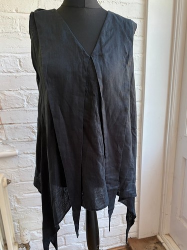 Black linen asymmetric - black, tunic