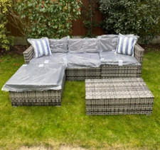 Large 5 Piece Rattan Corner Sofa Set Grey Garden Furniture Patio Table Cushions