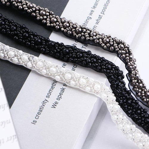 Beads lace trim white black - beads,