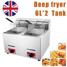 UK 6L Dual TankCommercial Gas LPG Fryer Stainless Steel Catering Frying Tool 