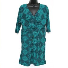 Biba Print Green Mini Bodycon Dress Size 10 Eur 38 Stretch Drawstring Pockets