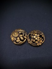 Japanese Chrysanthemum and Cherry Blossoms Round Menuki for Tanto C091