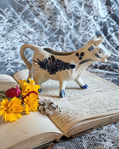 Vintage delft blue cow creamer - delft,