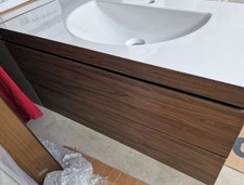 Duravit L-Cube Wall Hung Vanity Unit with Basin  Handle-Less In Dark Walnut 1000