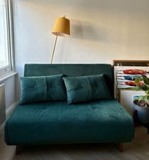 MADE 2 Seater Sofa Bed in Smooth Velvet Moss Green Good Condition