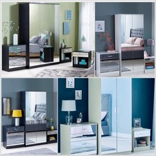 Coniston  3-4 Piece Mirror Front 2 3 Door Wardrobe Set Chest of Drawers