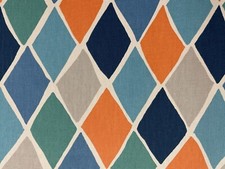 Park West Harlequin Fabric Cotton Aqua Blue Orange Curtain Blind Upholstery
