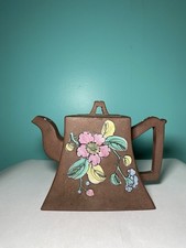 Antique Yixing Zisha Clay Teapot Colorful Glazed Flowers Signed Chinese Art Pot