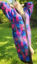 Enchanting! Fuzzy Knit Mohair Long Cardigan Sweater Furry Icelandic Design-L