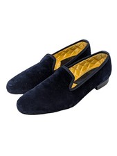 Crockett & Jones Ladies Blue Velvet Albert House Shoes Slippers Size UK 8