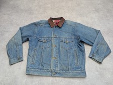 Vtg Marlboro Jacket Mens M Denim Jean Trucker 90s Cowboy Western Leather Collar