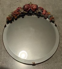 VINTAGE BARBOLA BEVELED EDGE MIRROR WITH ROSE GARLAND WALL HANGING 1930's