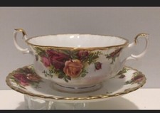 Deal For Da Day Royal Albert old country roses Twin Handle Soup Coup With Saucer