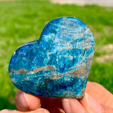 73g Natural Blue aptite heart shap palmstone Shape Reiki Chakra Healing