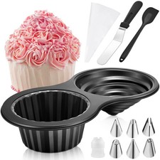 Giant Cupcake Pan 15x 8in set， Cake Decorating Supplies Kit,Jumbo Cupcake Cak...