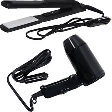 12v Black Travel, Portable, Festival & Camping In Car Hair Dryer & Straighteners