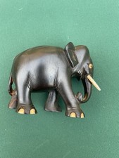 Vintage Ebony Wooden Elephant figure hand carved with inlay 7cm tall