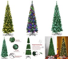 Pre Lit Christmas Tree Slim Pencil Point Artificial Bushy XMAS Home Decor 4-8FT
