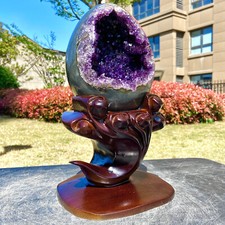 6.06LB  Natural dinosaur egg Original Stone Quartz Uruguay amethyst Mineral+base