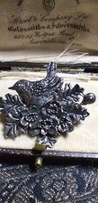 VINTAGE Pewter Signed MAS J 91 Silvertone Bird On a Floral Next BROOCH