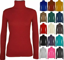 LADIES LONG SLEEVE POLO NECK ROLL NECK TOP WOMENS TURTLE NECK PLAIN JUMPER 8-26