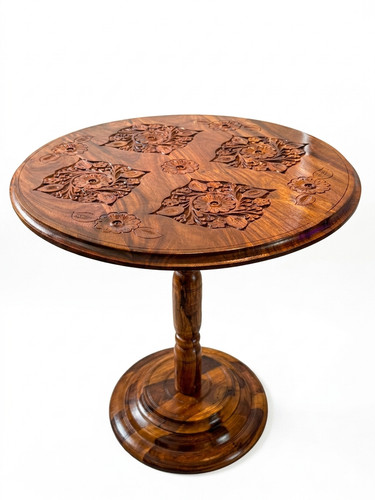Wooden hand carved round - carved,