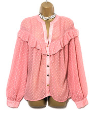 NEXT Rose Pink Flocked Mesh Ruffled Chiffon Blouse Sz 16 Elegant Evening Party