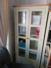 Wood Display Case Curio Cabinet Glass Front Door, Wall Mounted or Free Standing