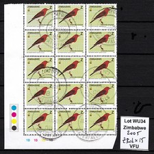 Zimbabwe 2005 Birds Z-value in Block of 15 (1B cylinder), VFU (WU34)