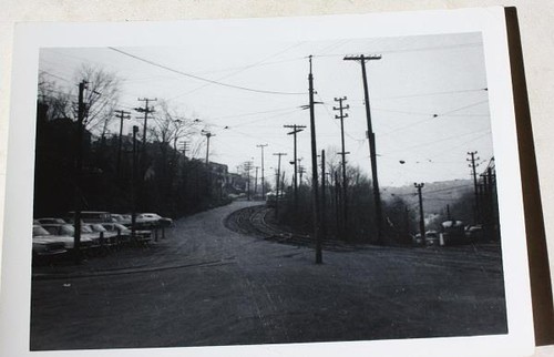 Trolley street car tracks - car, on