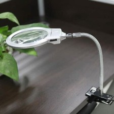 Illuminated Magnifying Glass Lamp Magnifier LED Desk Lamp Metal Hose With Clamp