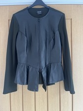 Isabel del Pedro Black and Green Leather Peplum Jacket Size 10