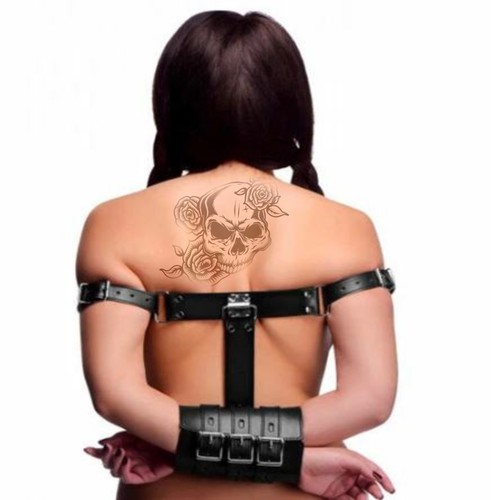 Leather bondage back handcuffs - bondage,