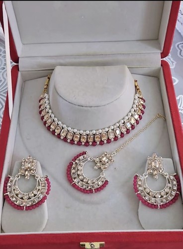 Pink with white pearls and - white,