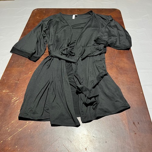 Joyspun black wrap robe - black, short