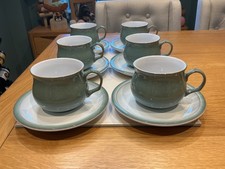 DENBY REGENCY GREEN 6 X CUPS AND SAUCERS STONEWARE TABLEWARE NEW WITH TAGS