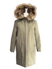 Women’s Bimba Y Lola Parka Coat Hood Faux Fur Fleece Lined Khaki Winter Jacket S