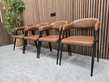 4x Presley Carver Dining Chairs In Tan Faux Leather RRP-£716