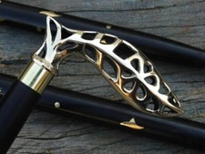 Antique Style Victorian Cane Wooden Walking Stick Vintage Solid Brass Handle