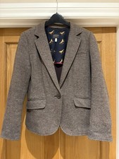 Joules UK 10 Herringbone Brown Tweed Country Hacking Blazer Jacket 