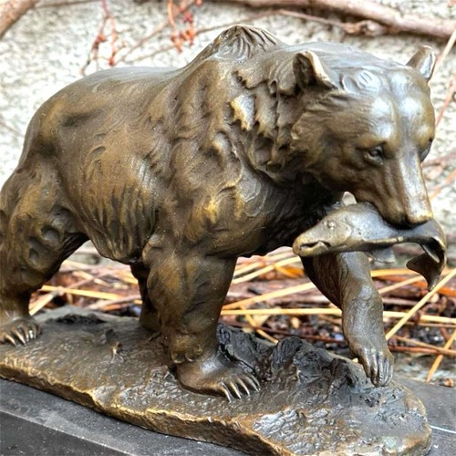 Bear bronze fish statue - fish,