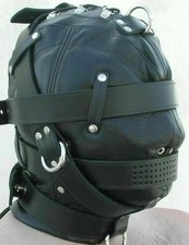 Genuine Leather Bondage Hood Sensory Deprivation Hood BDSM Head Mask
