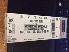 2016 WASHINGTON NATIONALS VS CHICAGO CUBS TICKET STUB 6/13 MAX SCHERZER WIN