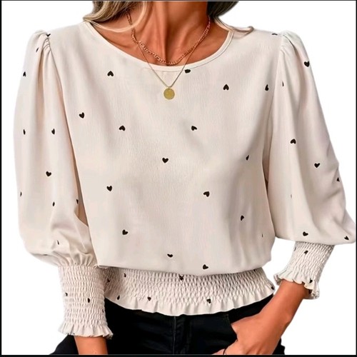 Cream heart print - heart, blouse