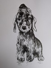 Bedlington Terrier Dog Pen Illustration Drawing Portrait Unframed A4 Home Gift