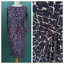 LAURA ASHLEY Size 8-10 Blue Tile Print Jersey Fully Lined Pencil Dress.VGC