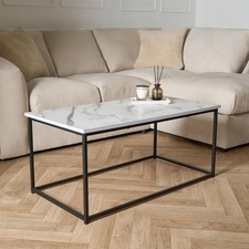 OHS Marble Coffee Table – Rectangle Long Centre Table 90×48×40 cm, White 🏠