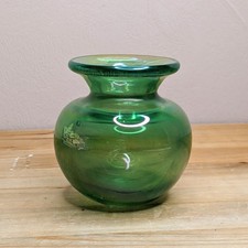 Vintage Mdina Glass Vase Green Small Signed Iridescent Early MCM 60s Art 
