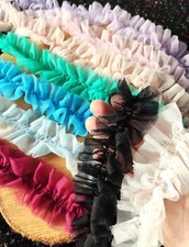 Ruffled Tulle Fabric Trim Gathered Middle Frill Sewing Ribbon Mesh Lace Trimming