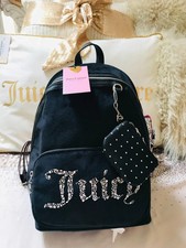NEW JUICY COUTURE BLACK VELVET DIAMANTE RHINESTONE LOGO BACKBAG BAG + PURSE